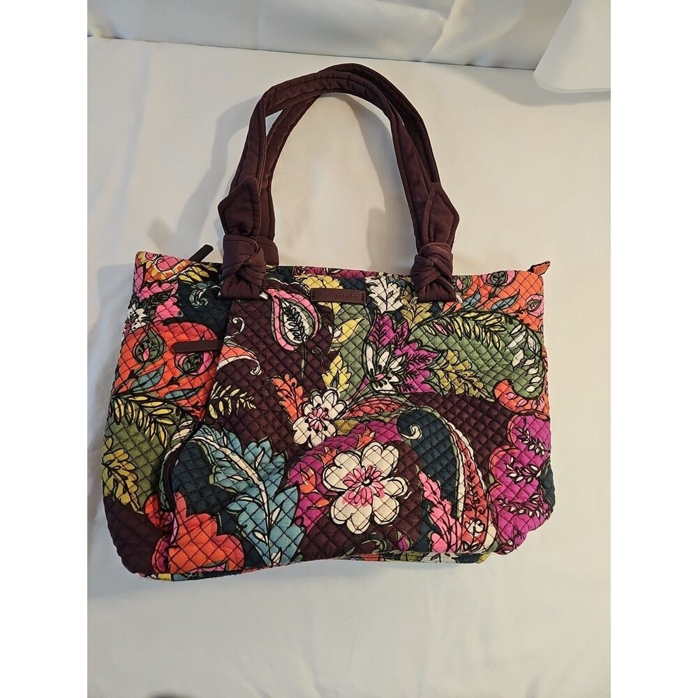 Vera Bradley Hadley Satchel Quilted Paisley Shoulder Bag Floral Purple Green